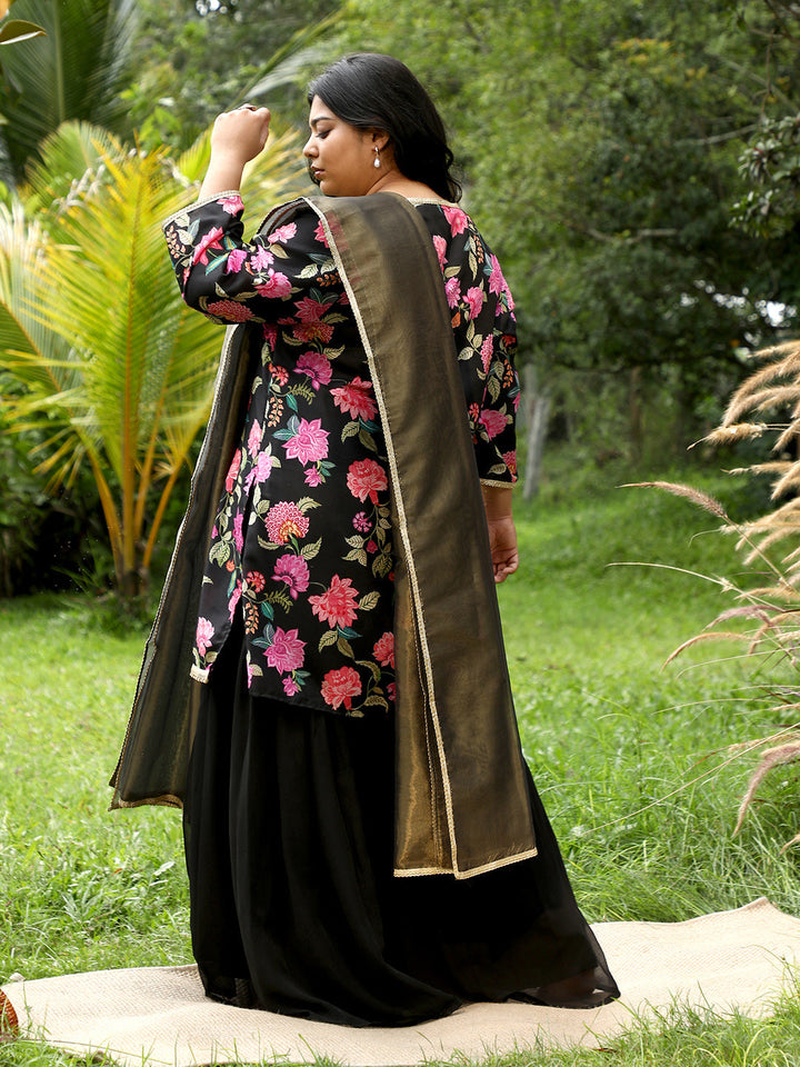 Botanical Cluster Kurti With Sharara & Dupatta
