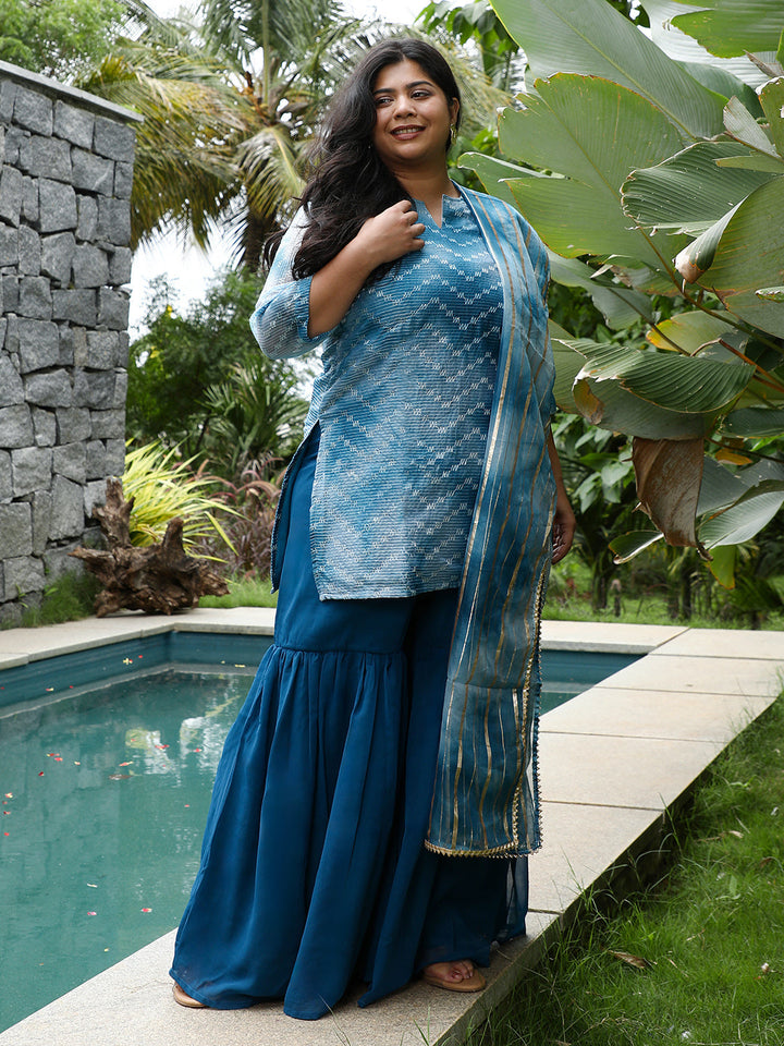 Tie-Dye Kurti With Palazzo And Dupatta