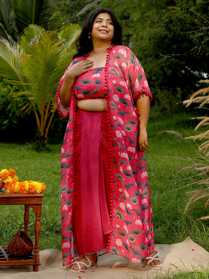 Flora-Imprint Draped Co-Ord Set