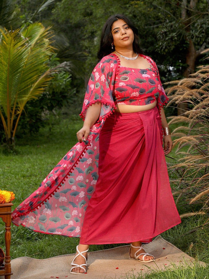 Flora-Imprint Draped Co-Ord Set
