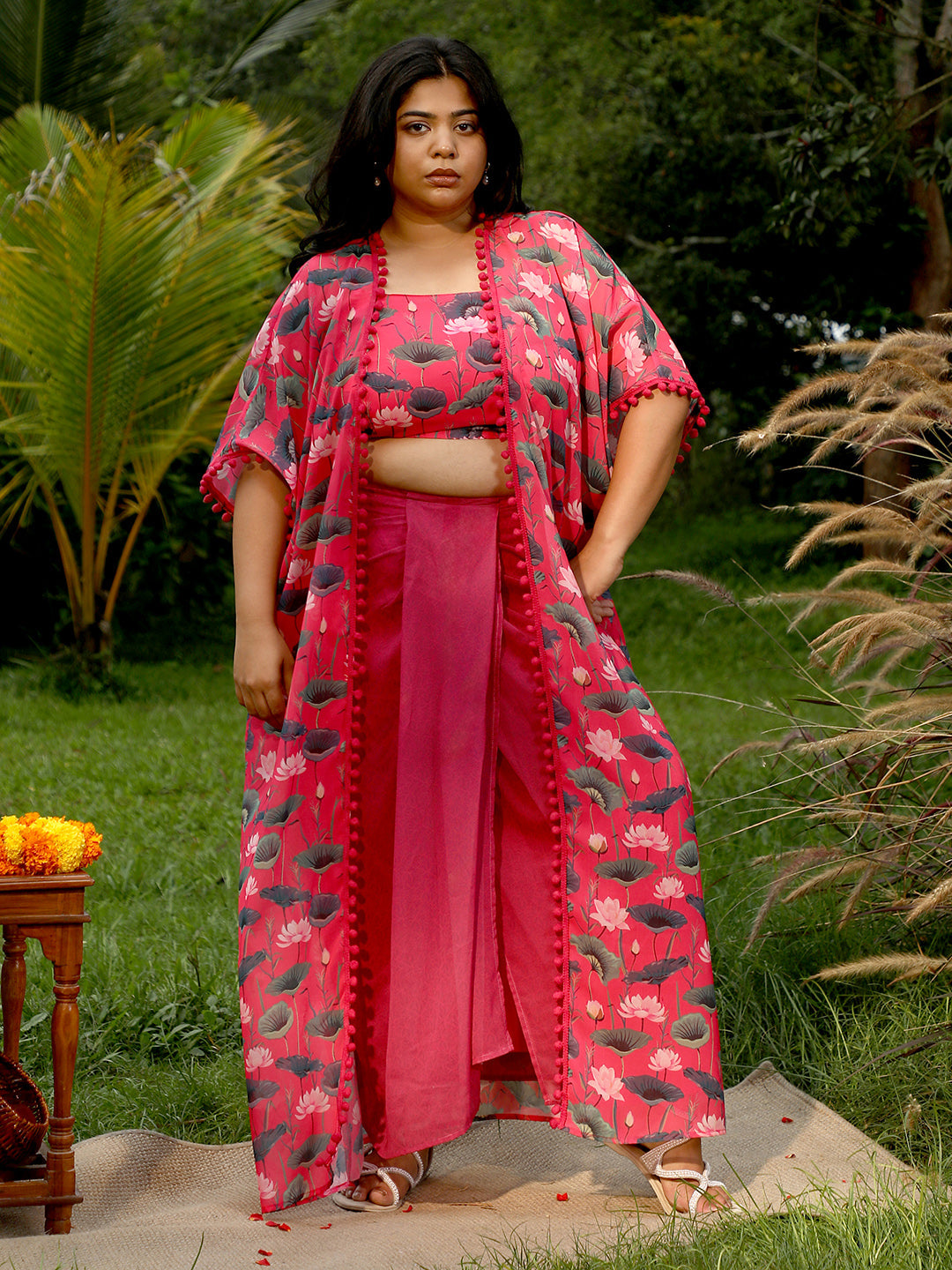 Flora-Imprint Draped Co-Ord Set