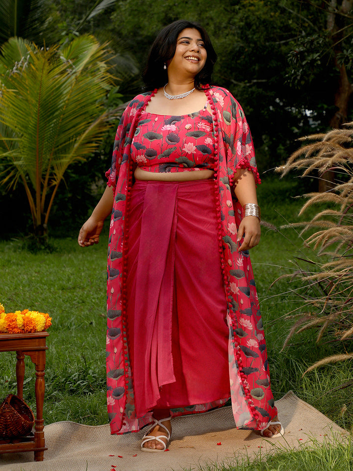 Flora-Imprint Draped Co-Ord Set