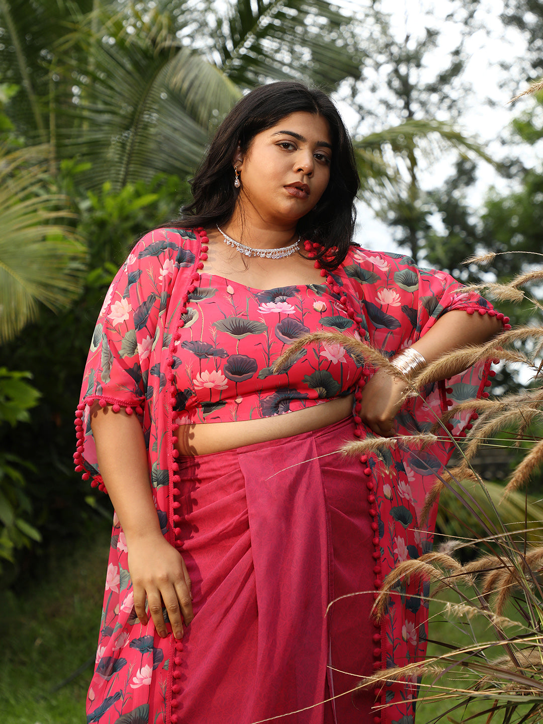 Flora-Imprint Draped Co-Ord Set