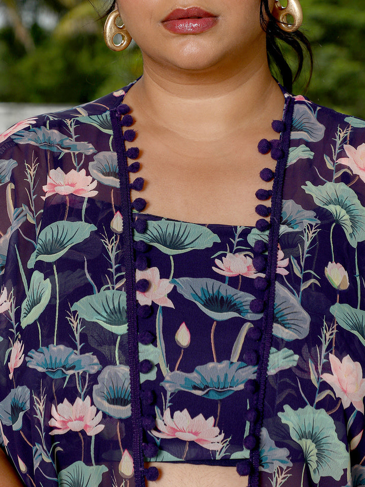 Flora-Imprint Draped Co-Ord Set