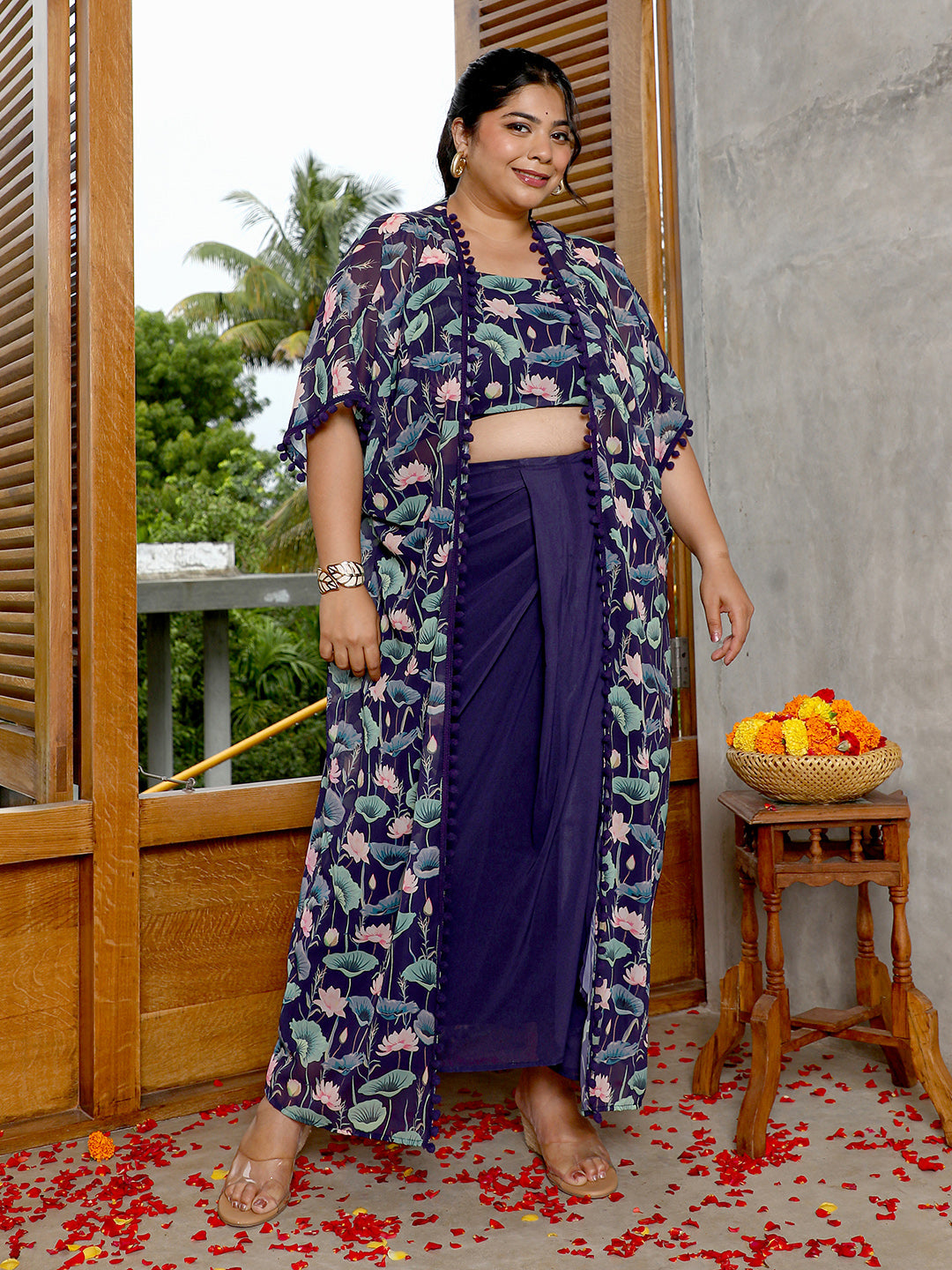 Flora-Imprint Draped Co-Ord Set