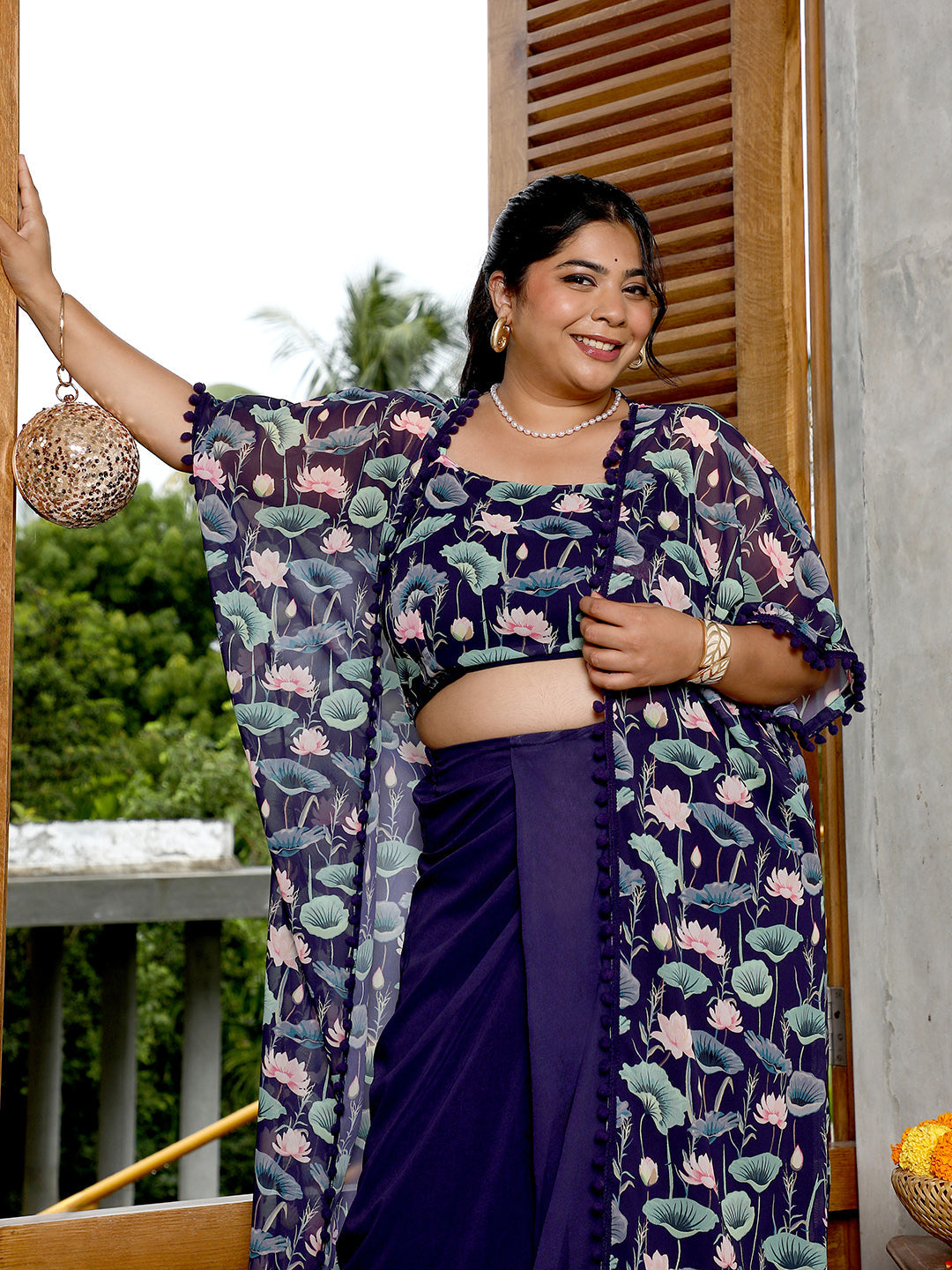 Flora-Imprint Draped Co-Ord Set