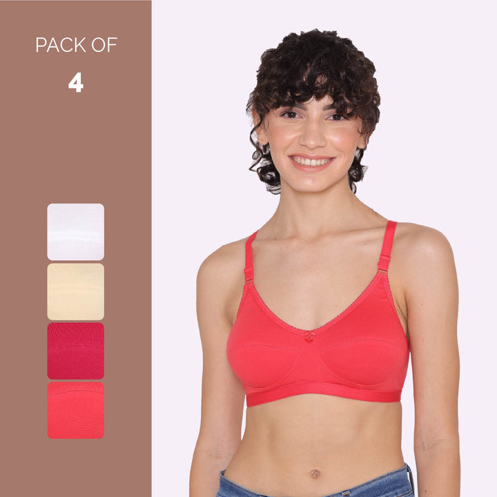 Women's Non Padded Non-Wired Regular Bra-RIO Combo of 4