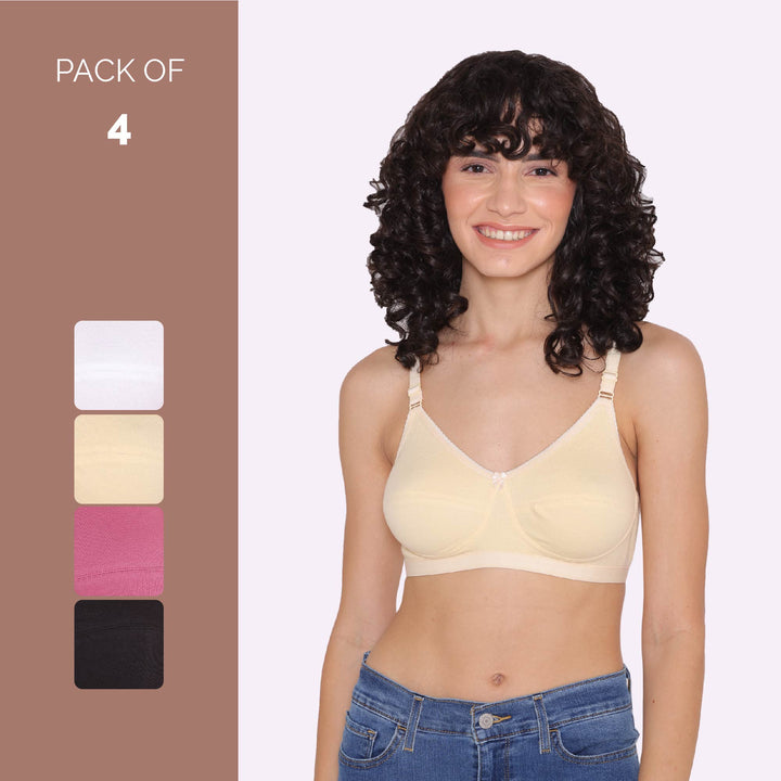 Women's Non Padded Non-Wired Regular Bra-RIO Combo of 4