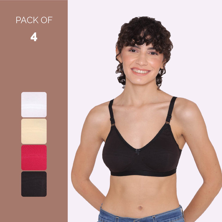 Women's Non Padded Non-Wired Regular Bra-RIO Combo of 4
