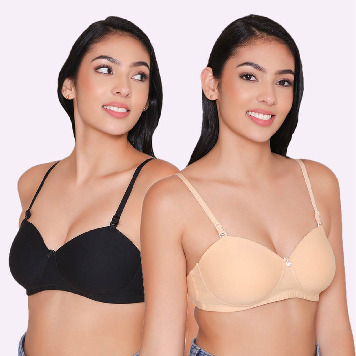 Women Lightly Padded Non Wired Tshirt Bra (Pack of 2)-ROMI