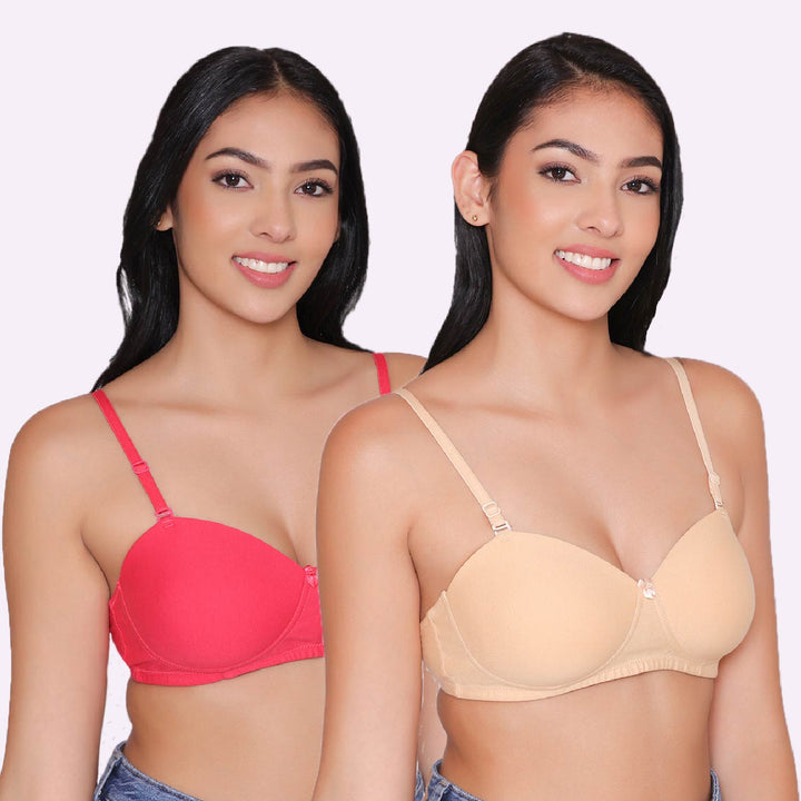 Women Lightly Padded Non Wired Tshirt Bra (Pack of 2)-ROMI