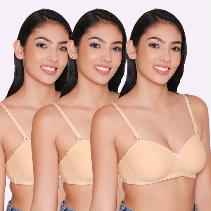 Women Lightly Padded Non Wired Tshirt Bra (Pack of 3)
