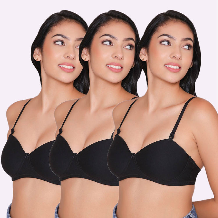 Women Lightly Padded Non Wired Tshirt Bra (Pack of 3)