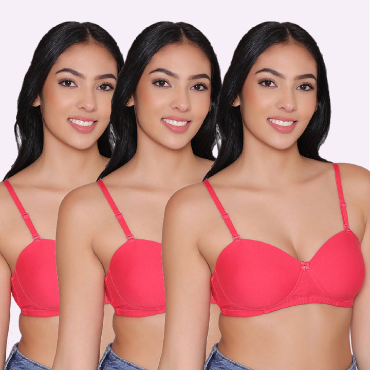 Women Lightly Padded Non Wired Tshirt Bra (Pack of 3)