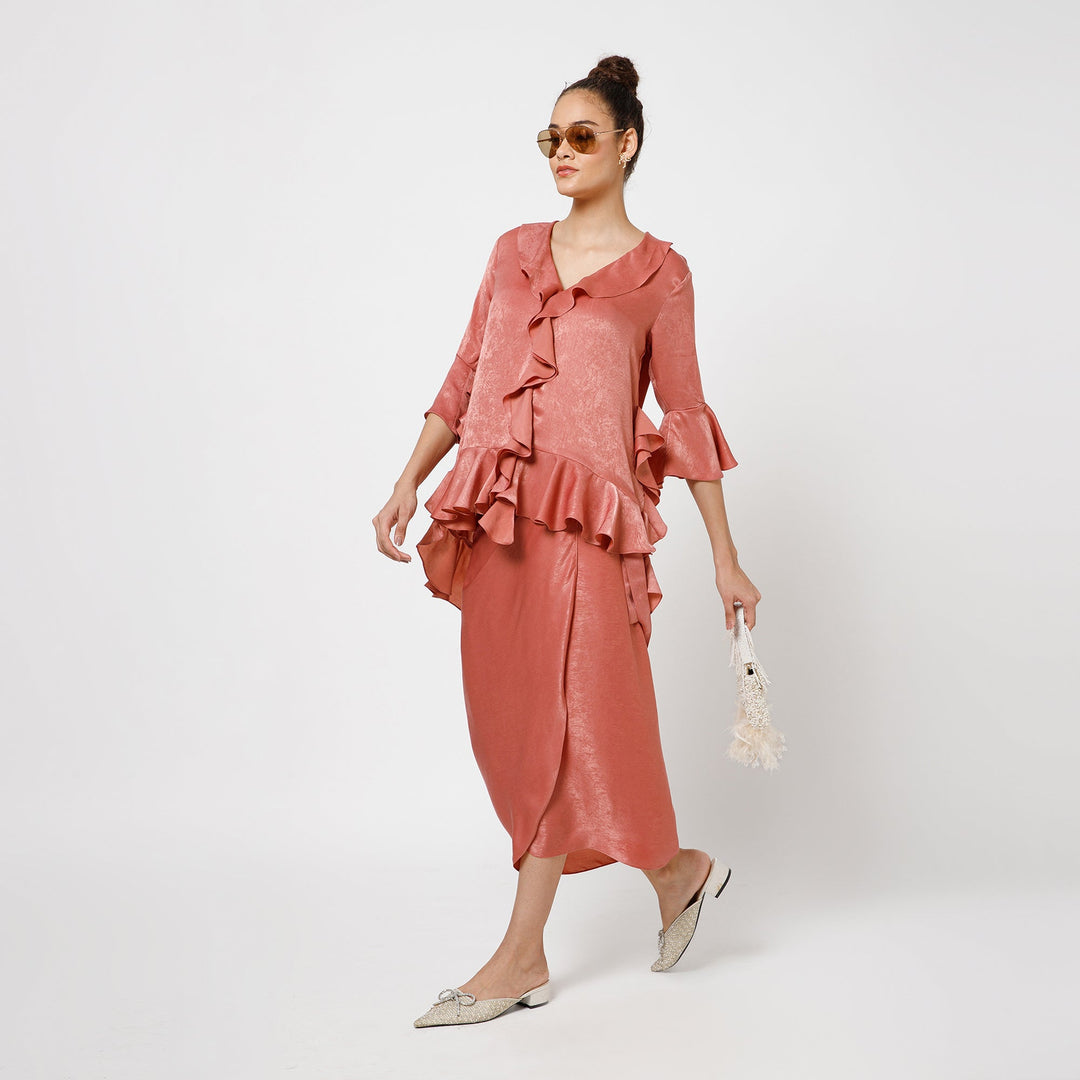 Peach Satin Drape Skirt