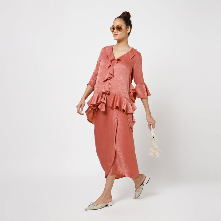 Peach Satin Drape Skirt