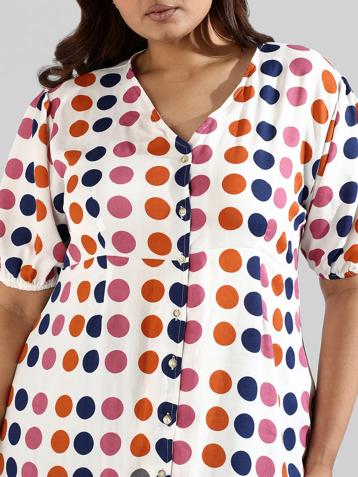 Polka Dot'S Design, Button Stylish Casual Dresses