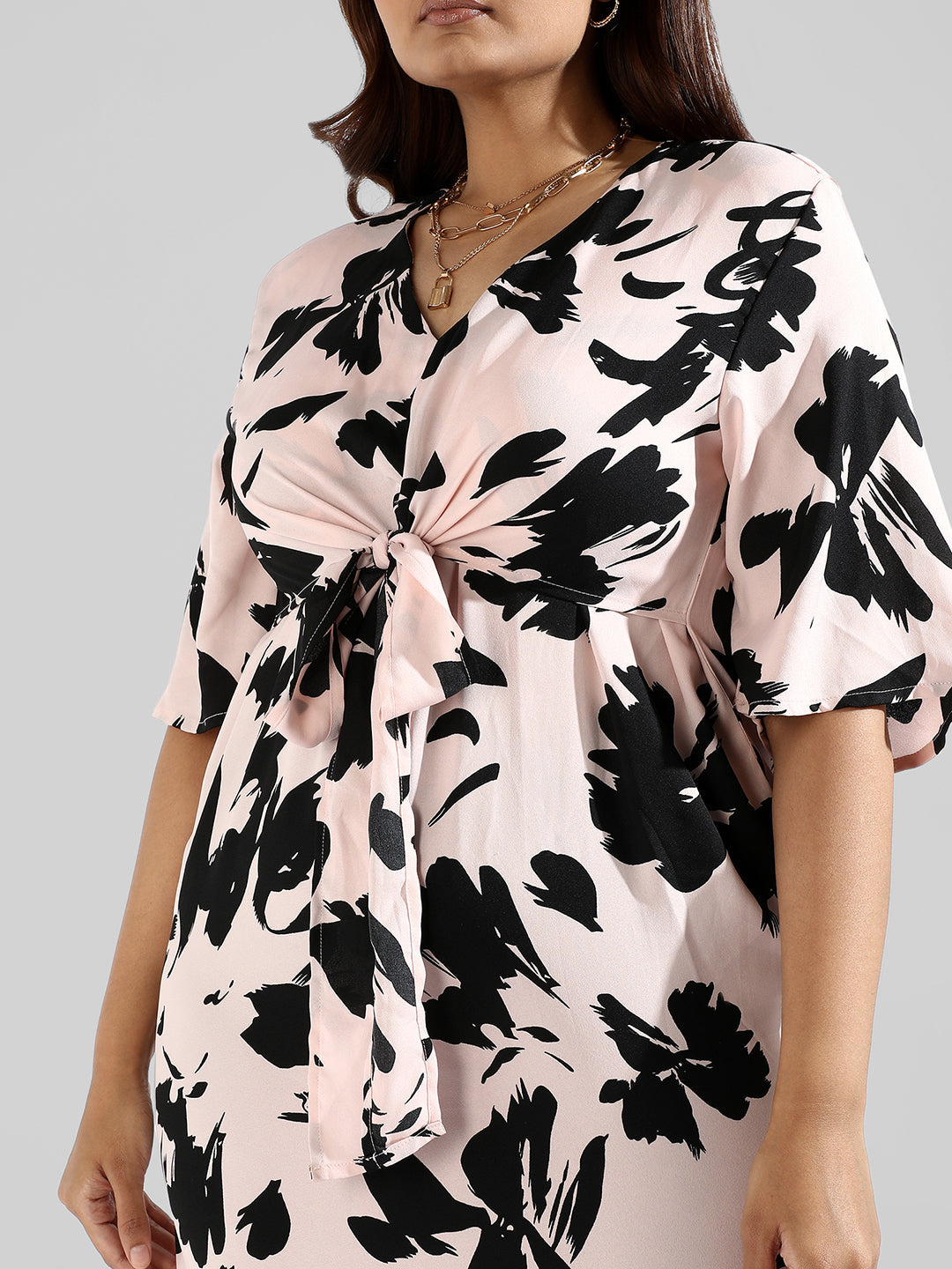 Floral Design, Drawstring Stylish Casual Dress