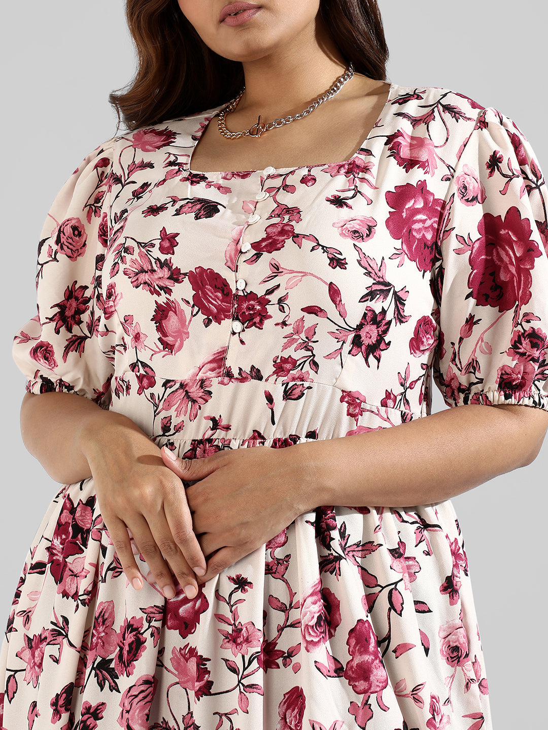 Floral Design, Button Stylish Casual Dresses