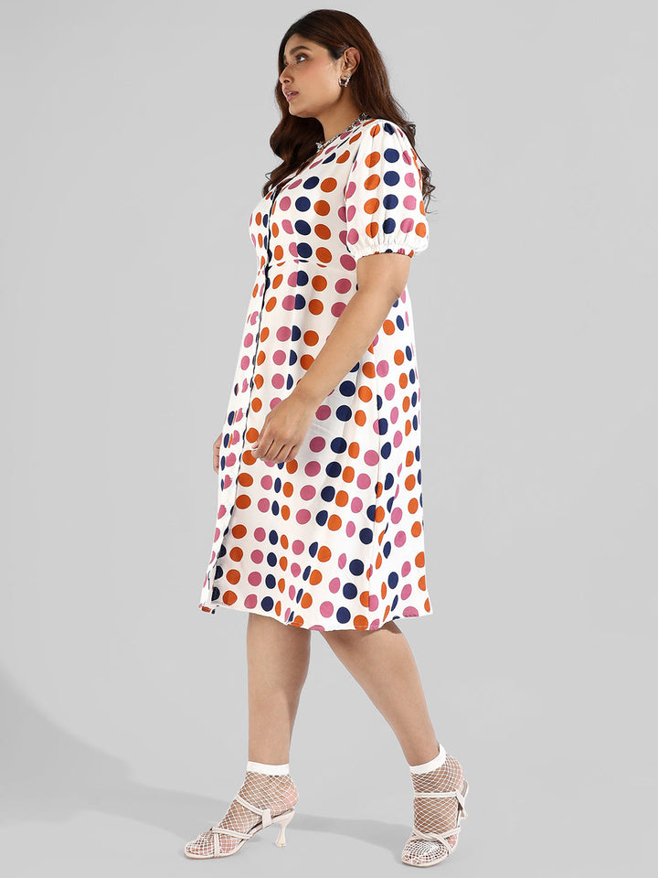Polka Dot'S Design, Button Stylish Casual Dresses