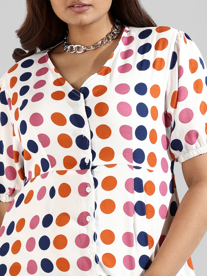 Polka Dot'S Design, Button Stylish Casual Dresses
