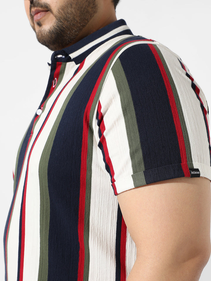 Multicolour Striped Polo Neck T-Shirt