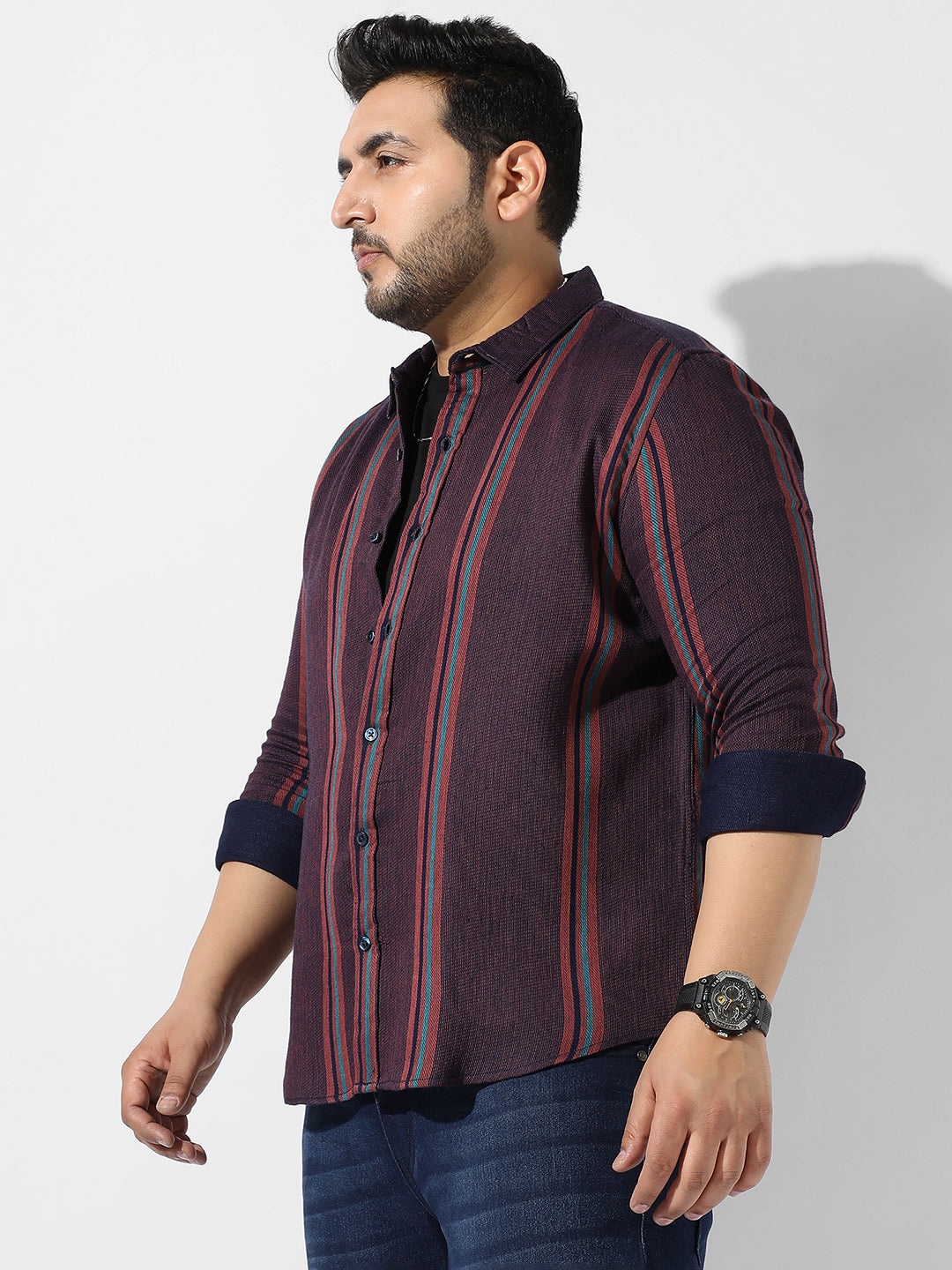 Maroon Striped Casual Shirt