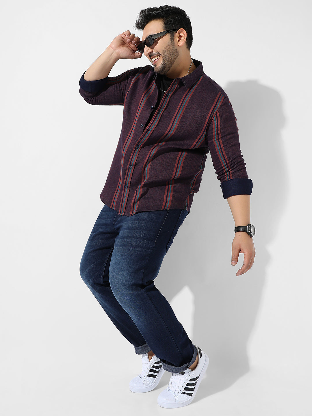 Maroon Striped Casual Shirt
