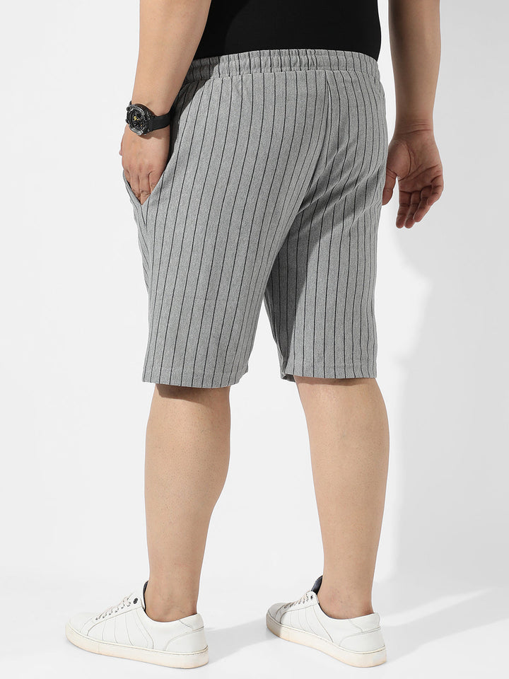 Grey Pinstriped Casual Shorts