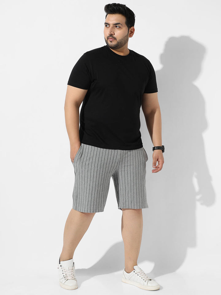 Grey Pinstriped Casual Shorts