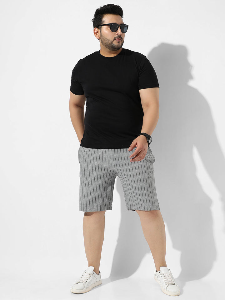 Grey Pinstriped Casual Shorts
