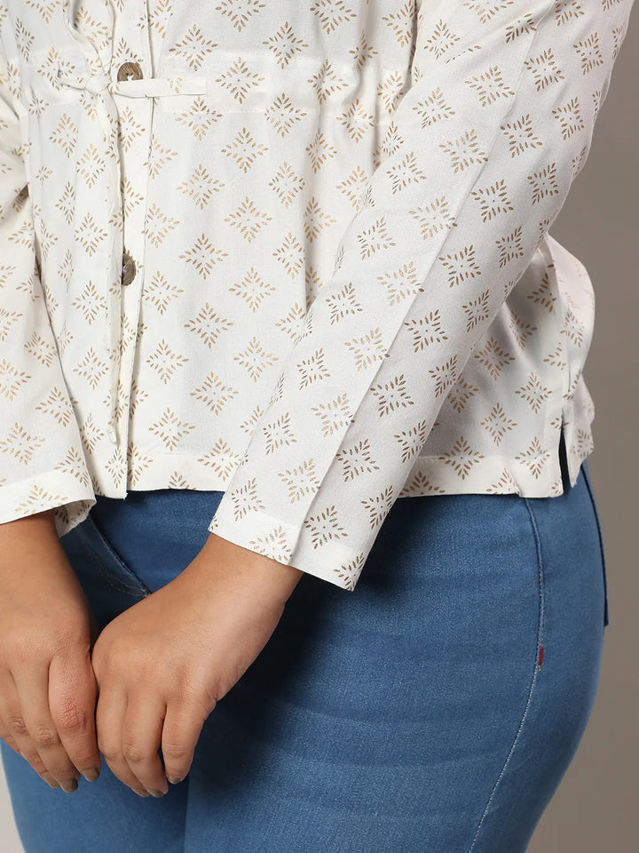 Ivory White Geometric Printed Top