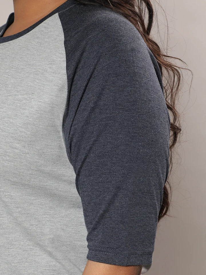 Light Grey & Prussian Blue Raglan Sleeve Top