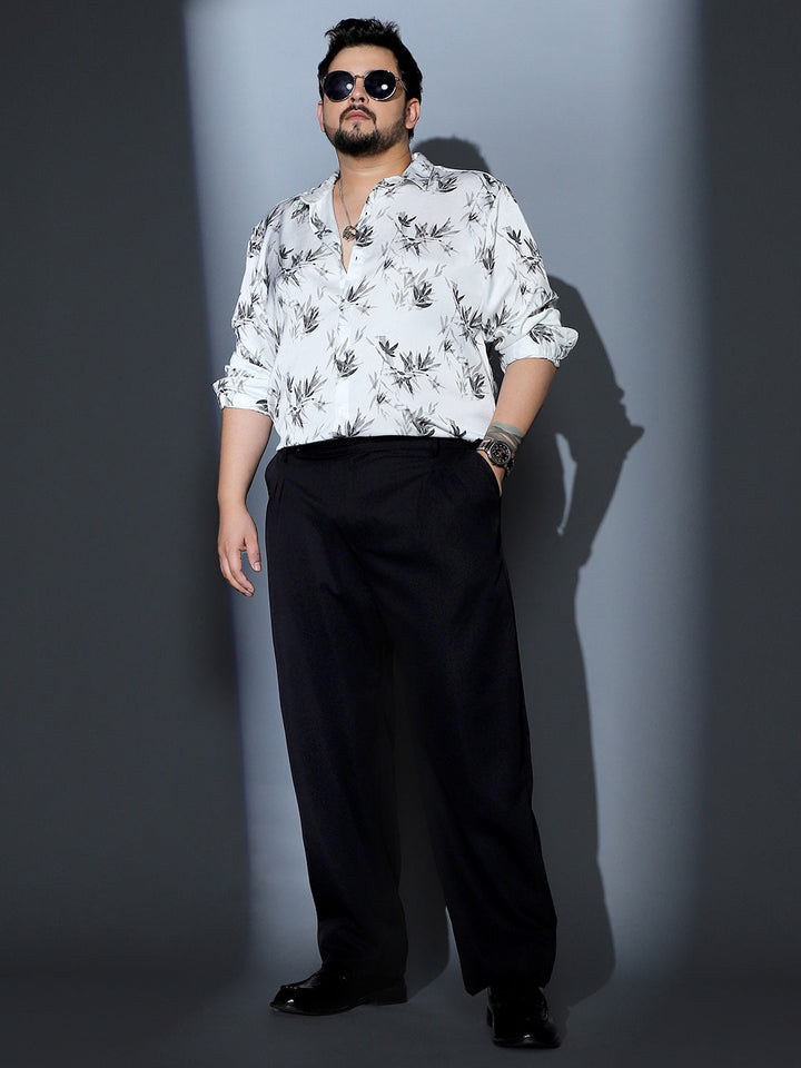 Faded-Leaf Imprint Satin Shirt