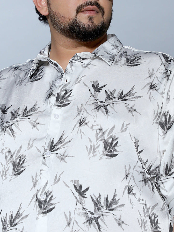 Faded-Leaf Imprint Satin Shirt