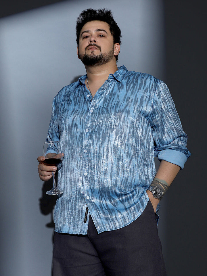 Contrast-Abstract Imprint Shirt