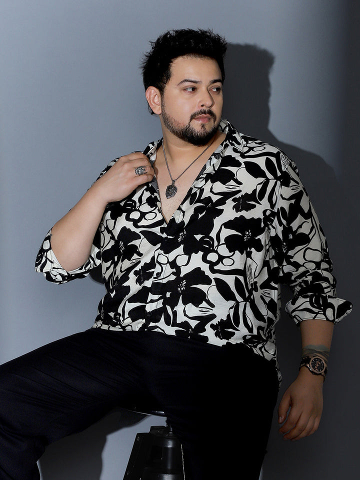 Contrast-Botanical Imprint Shirt