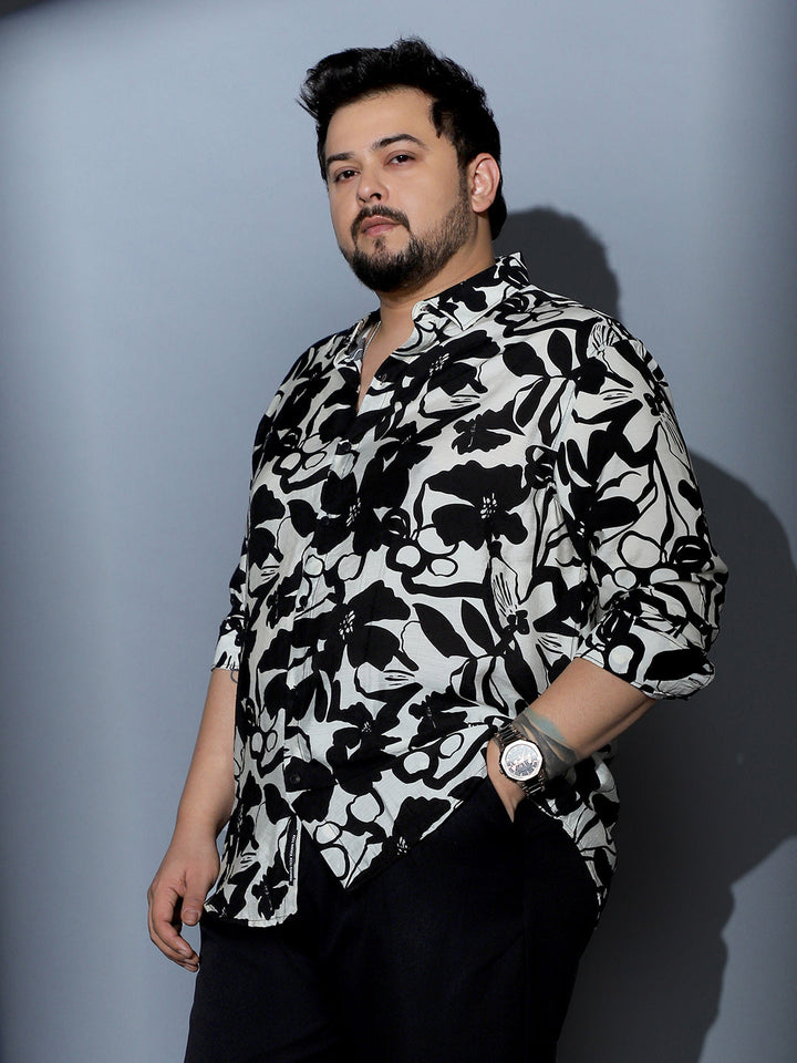 Contrast-Botanical Imprint Shirt