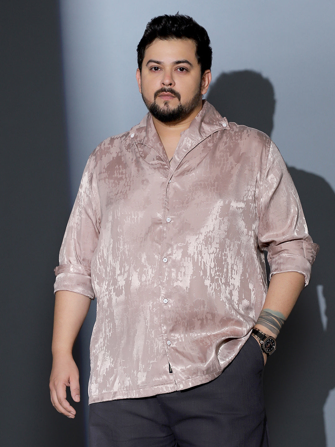 Droplet-Jacquard Satin Shirt