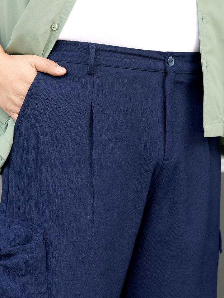 Pleated-Textured Cargo Trousers