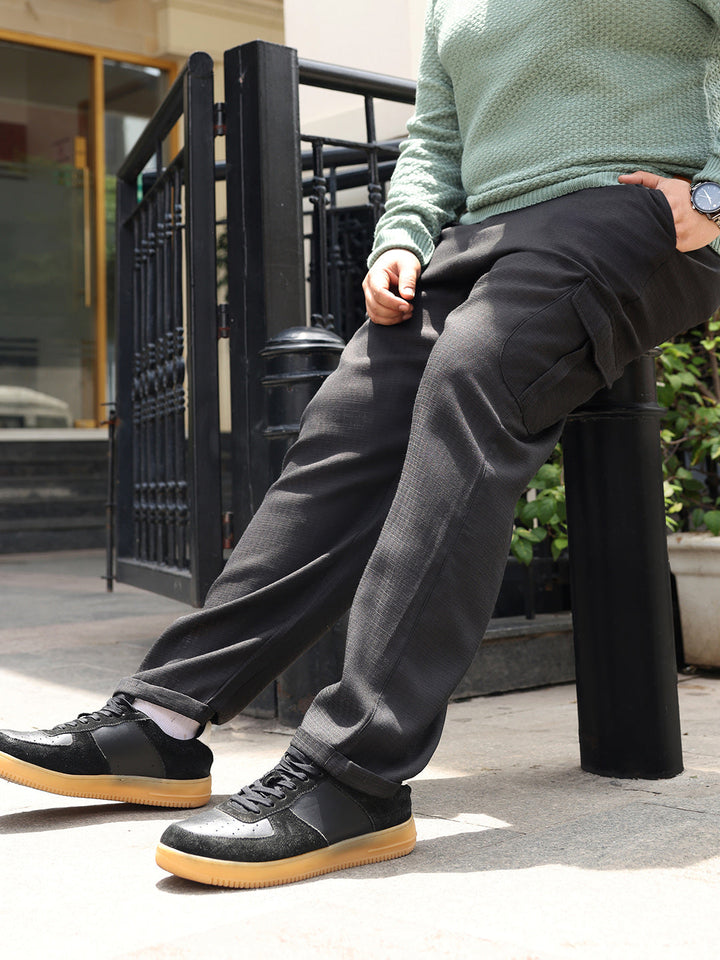 Pleated-Dobby Cargo Trousers
