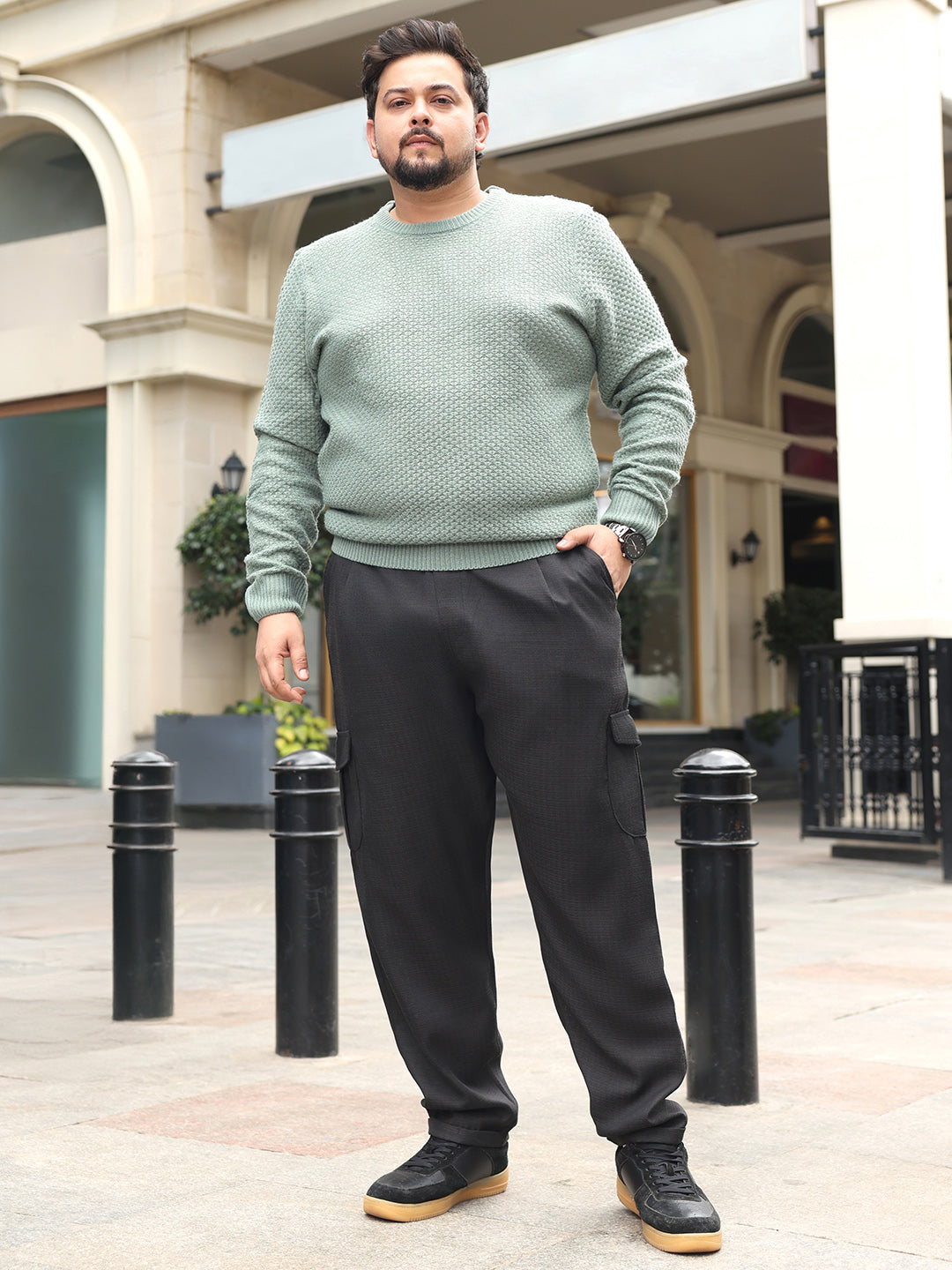 Pleated-Dobby Cargo Trousers
