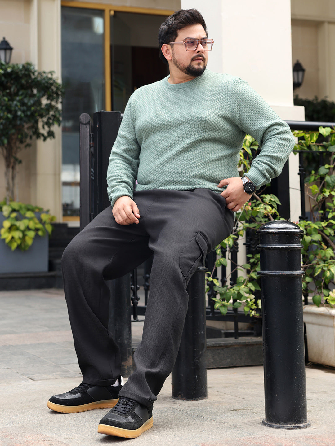 Pleated-Dobby Cargo Trousers