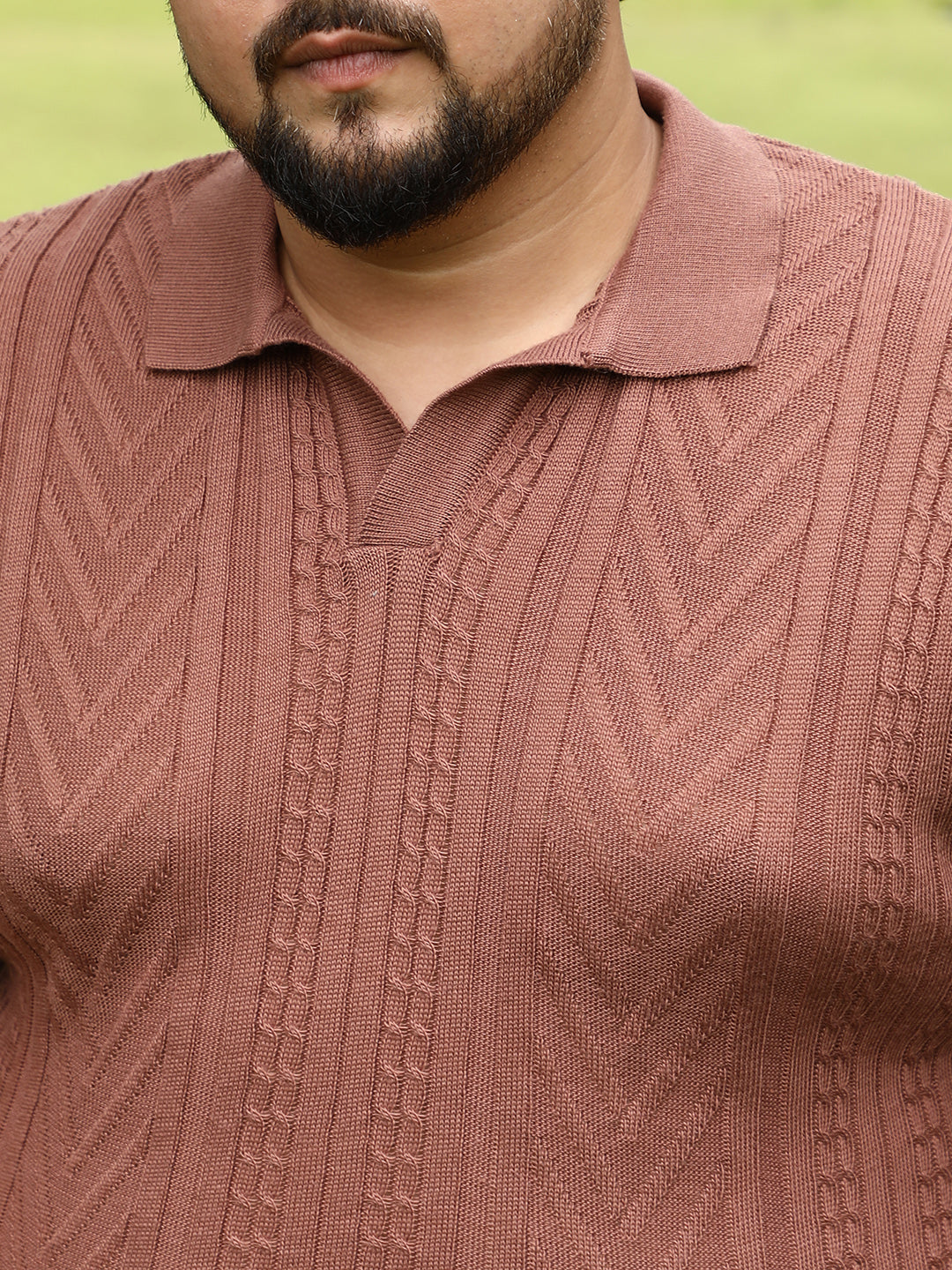 Geometric-Textured Polo T-Shirt