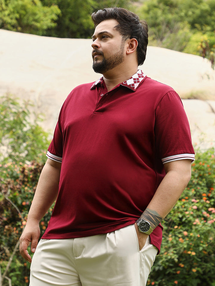 Block Argyle-Knit Polo T-Shirt
