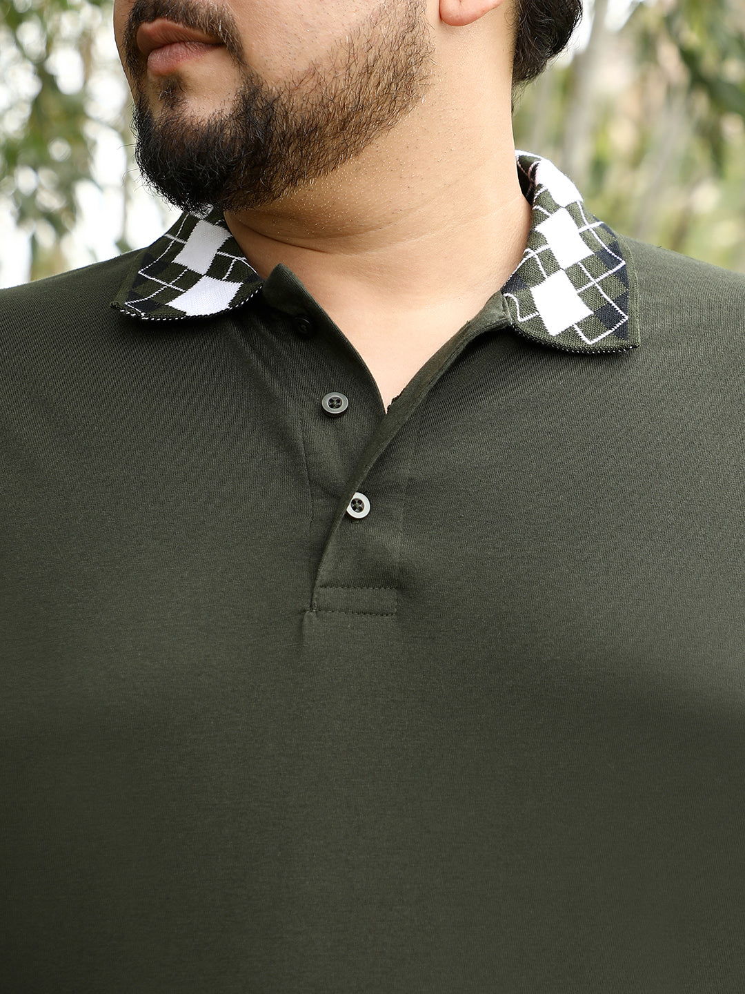 Block Argyle-Knit Polo T-Shirt