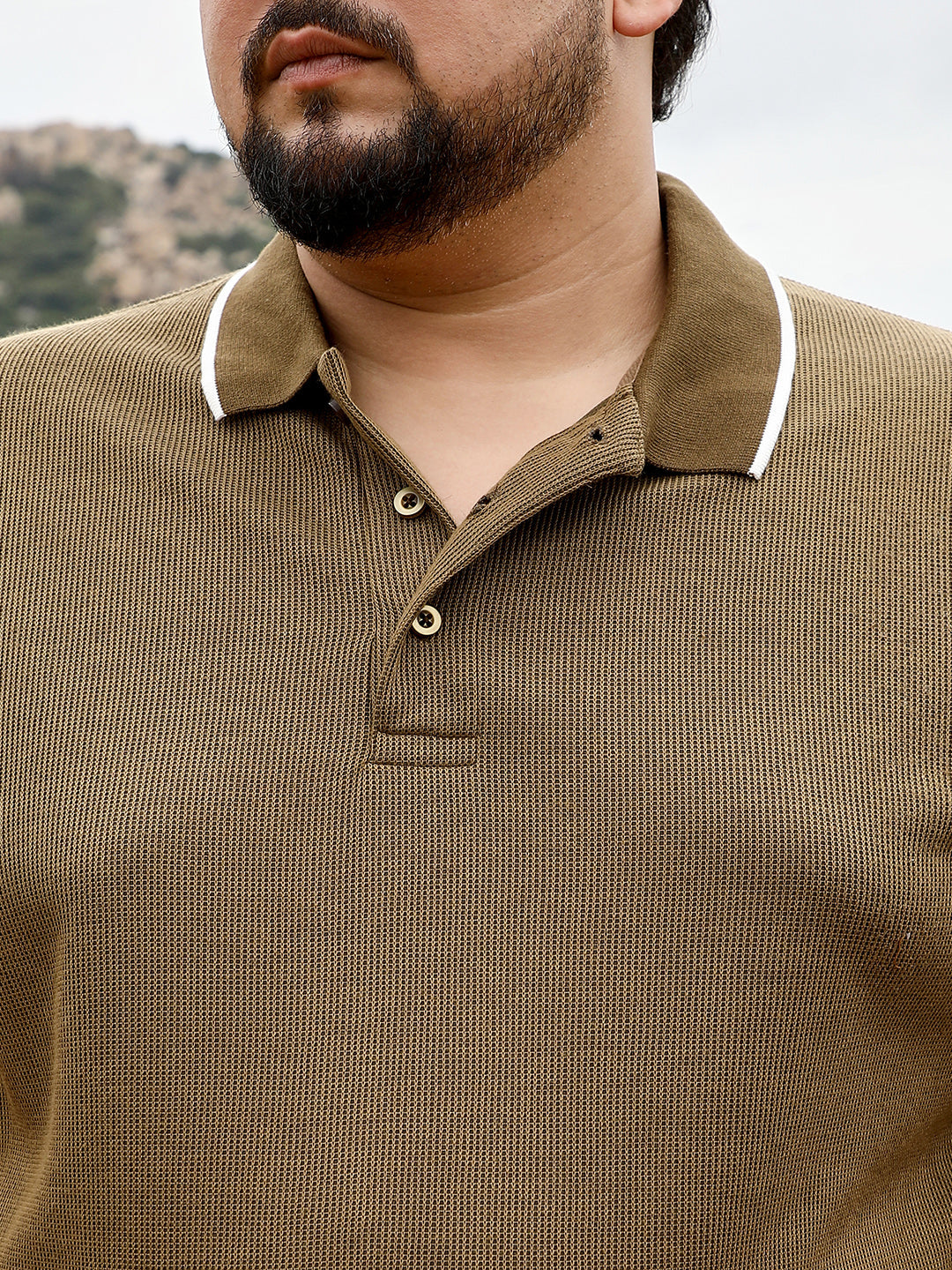 Solid Ribbed Polo T-Shirt