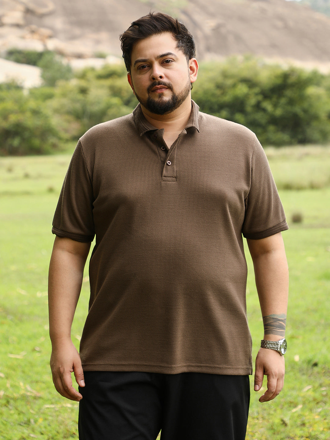 Textured-Knit Polo T-Shirt