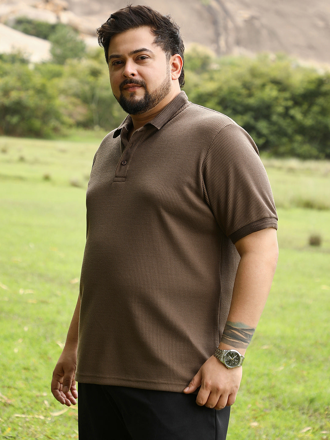 Textured-Knit Polo T-Shirt