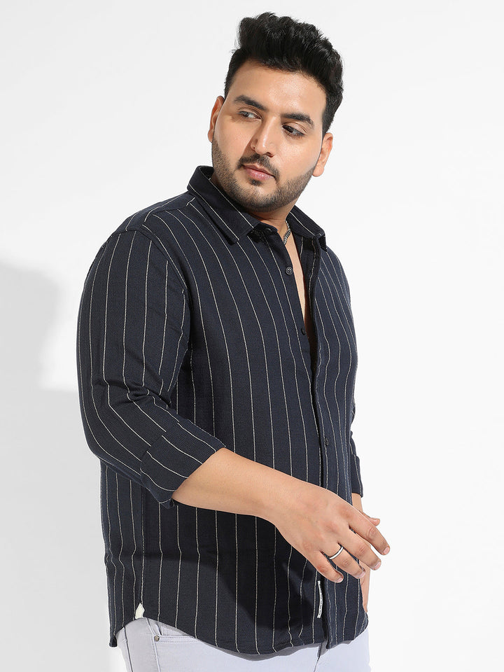 Navy Blue Shadow Striped Shirt